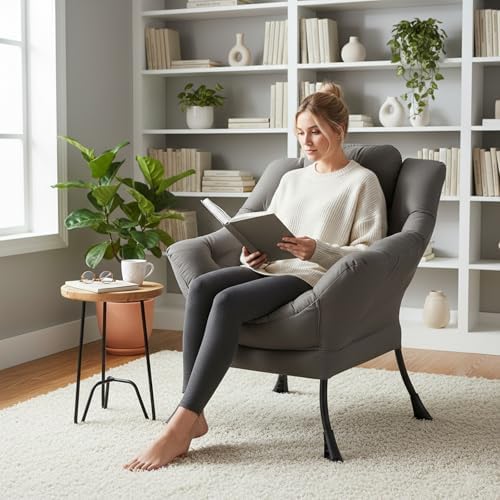 Welnow Lazy Chair for Adults，Modern Reading Accent Chair, Dark Grey Single - Image 2