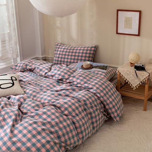 LifeTB Purple Pink Plaid Comforter Set Full Geometric Checkered Pattern by LIFETB