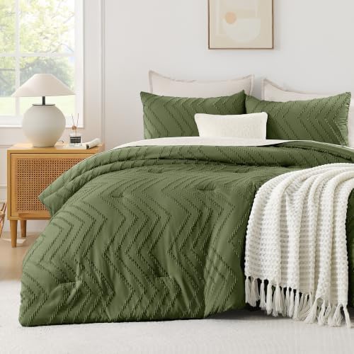 Andency Dark Olive Green Oversized King Comforter Set 120x98 Extra Large - Image 2