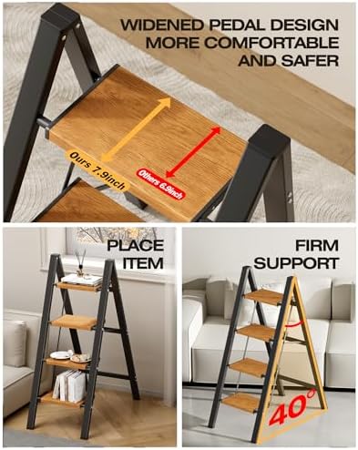 Taranta 4 Step Stool Foldable, Aluminum Step Ladder-BlackWoodgrain - Image 6