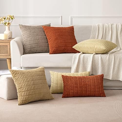 MIULEE Lumbar Corduroy Decorative Throw Pillow Covers 12x20 Khaki Pack of 2 - Image 5