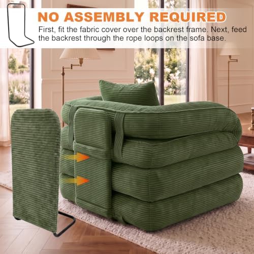 Folding Sofa Bed, Convertible Sleeper Chair, Corduroy Boneless Couch - Image 4