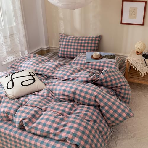 LifeTB Purple Pink Plaid Comforter Set Full Geometric Checkered Pattern - Image 6