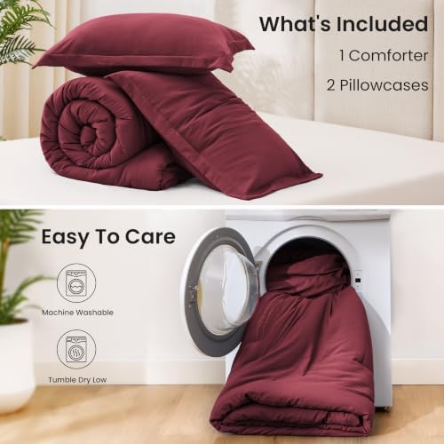 Love's cabin Burgundy Full Comforter Set, 3-Piece Prewashed Bed Set - Image 7