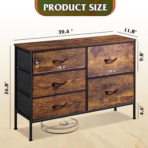 WLIVE 5 Drawer Fabric Dresser for Bedroom, Wide Storage Chest, Rustic Brown - Image 3