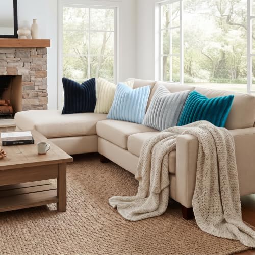decorUhome Fall Faux Fur Throw Pillow Covers 22x22 Set of 2 Dark Blue - Image 7
