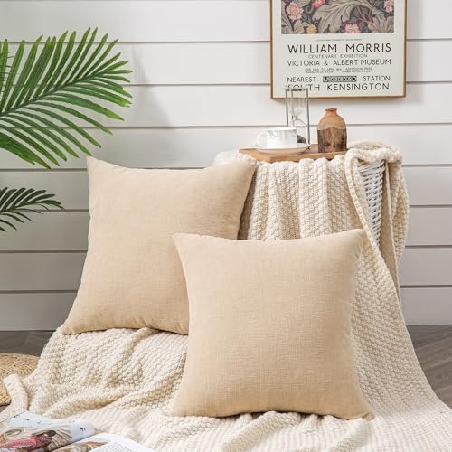 GAWAMAY Beige Chenille Throw Pillow Covers 26x26 Set of 2 - Image 3