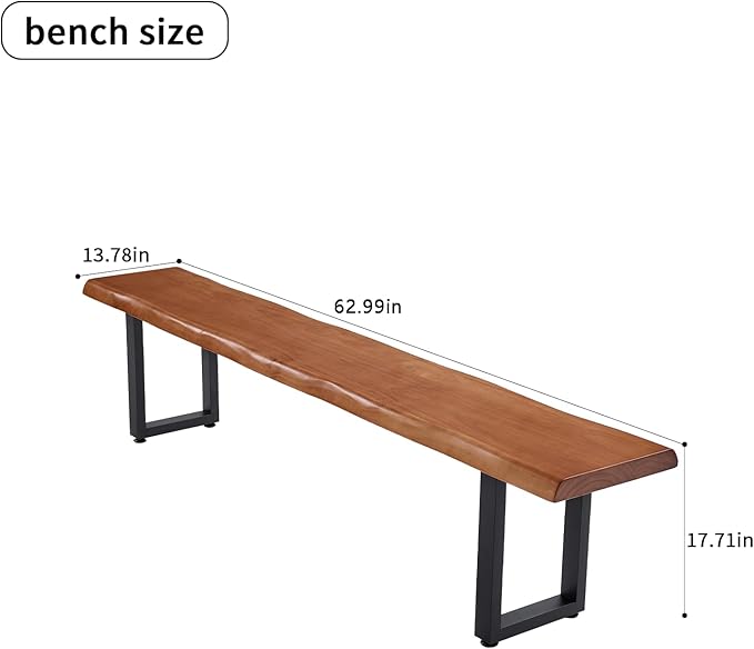 Brown Bench Wooden Long Bench with Metal Legs for Office Restaurant Living Room Meeting Room Indoor Seating Multiple (tan bench62.99in)