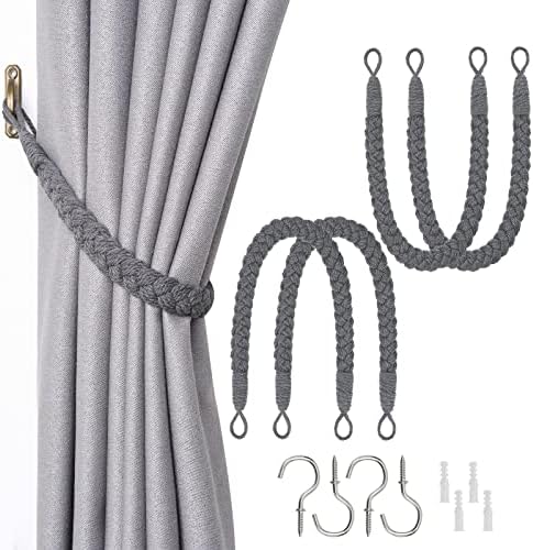 NICEEC 4 Pack Natural Cotton Rope Curtain Tiebacks Elegant Boho Style by NICEEC