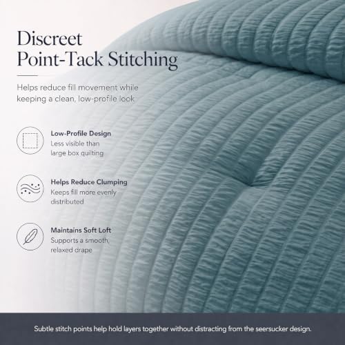 CozyLux King Comforter Set, 7 Pieces Mineral Blue Seersucker Bed in a Bag - Image 4