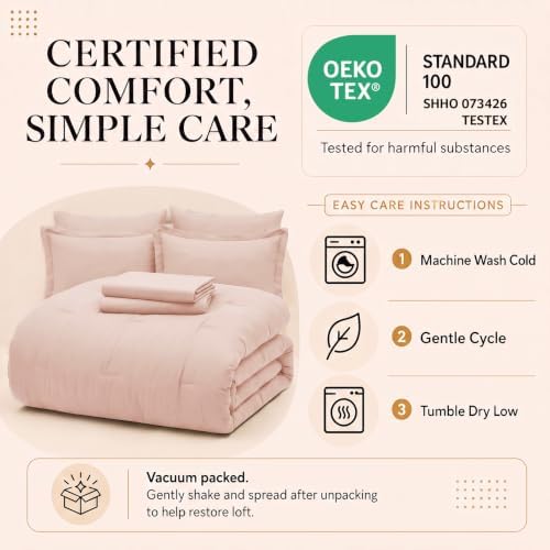 CozyLux Oversized King Comforter Set Blush Pink, 7 Pieces Bed in a Bag - Image 6