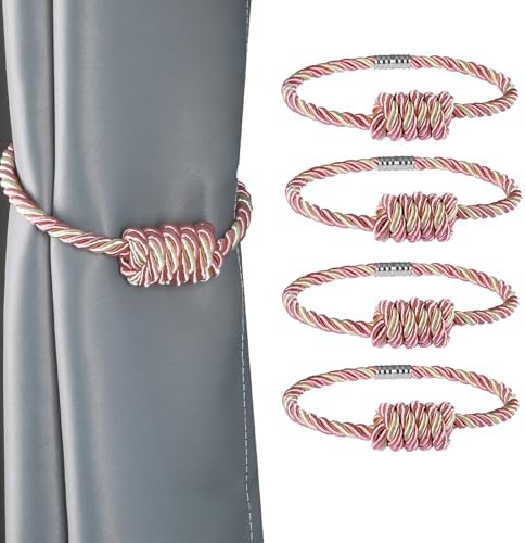Magnetic Curtain Tiebacks-Handmade Woven Tie-Backs, Mix Pink by fenghuangwu