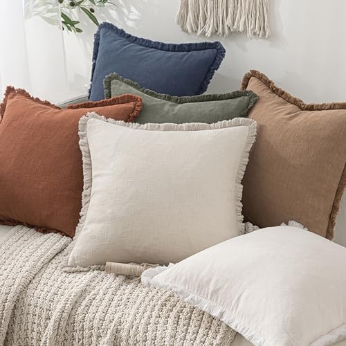 MIULEE Linen Fringe Decorative Throw Pillow Covers Light Olive Green 18x18 - Image 6