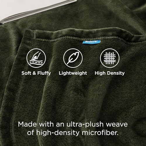 Bedsure GentleSoft Fleece Throw Blanket Olive Green - Image 3