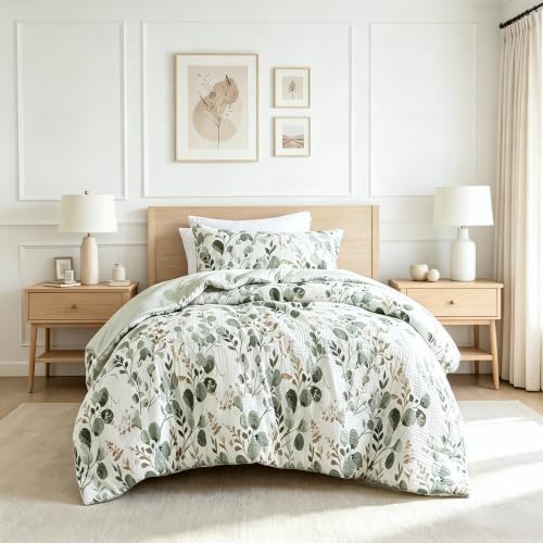 Lightweight Seersucker Botanical Comforter Set Twin Size, 2 Pieces Reversible - Image 2