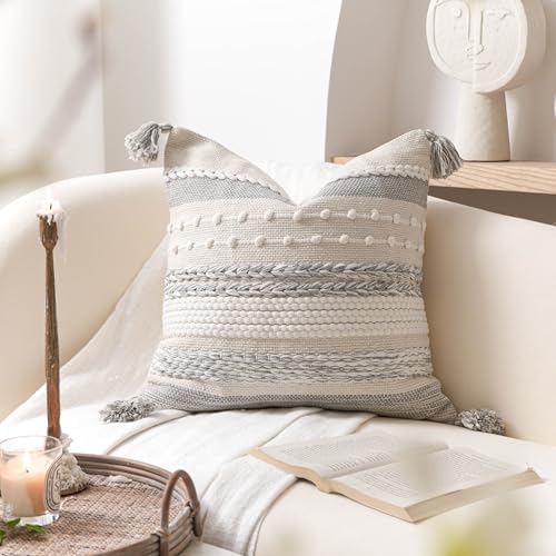 BlissBlush Gray Boho Decorative Throw Pillow Cover 20x20 Square Farmhouse - Image 5