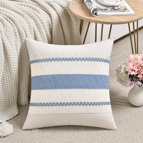 Fancy Homi Set of 1 Boho Light Blue Decorative Throw Pillow Cover 22x22 Inch by Fancy+Homi