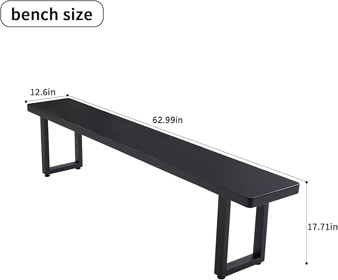 Black Bench Wooden Bench with Metal Legs Suitable for Dining Room Living Room Office Conference Room Indoor Stool Multiple （62.99in）