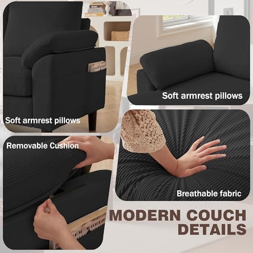 79.72" Black Corduroy Sofa Set - Image 6