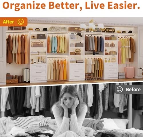 Closet System with 9 Drawers, 9-17FT Custom Closet Organizer System Wood with 9 - Image 5
