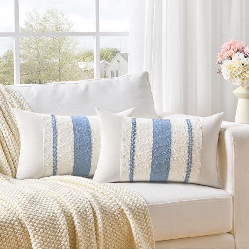 Fancy Homi Set of 1 Boho Light Blue Long Lumbar Decorative Throw Pillow Cover - Image 2