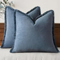 MIULEE Linen Fringe Decorative Euro Throw Pillow Covers Blue Ashes 24x24 by MIULEE