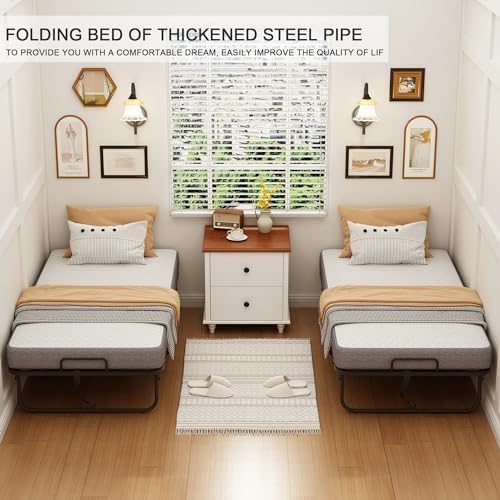 Folding Bed with 5" Memory Mattress, Roll Away Foldable Beds on Wheels - Image 6