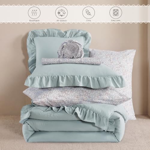 BLOOMHAVEN King Size Comforter Set-7 Pieces Ruffle Bedding Floral Sheet - Image 7