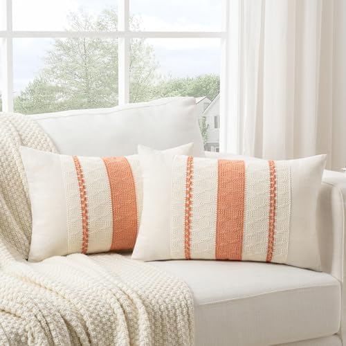 Fancy Homi Set of 1 Boho Coral Lumbar Decorative Throw Pillow Cover 12x20 Inch - Image 2