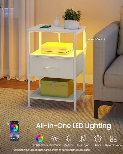 SONGMICS Nightstand with Charging Station, 1 Fabric Drawer - Image 6