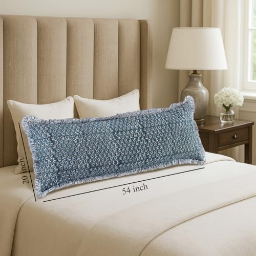 Ridhi Peacock Blue Hand Block Print Ruffle Pillow Sham 54x20 Inch Set of 1 - Image 6
