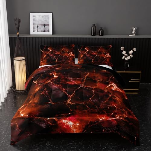 Orange Comforter Set Queen Size，Orange Marble Bedding Set 3 Pcs Bedding - Image 2