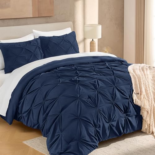 Andency Twin Pinch Pleat Navy Comforter Set 2 Piece Bedding by Andency