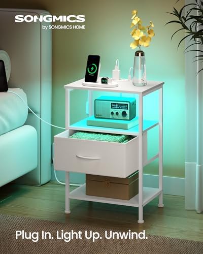 SONGMICS Nightstand with Charging Station, 1 Fabric Drawer - Image 4