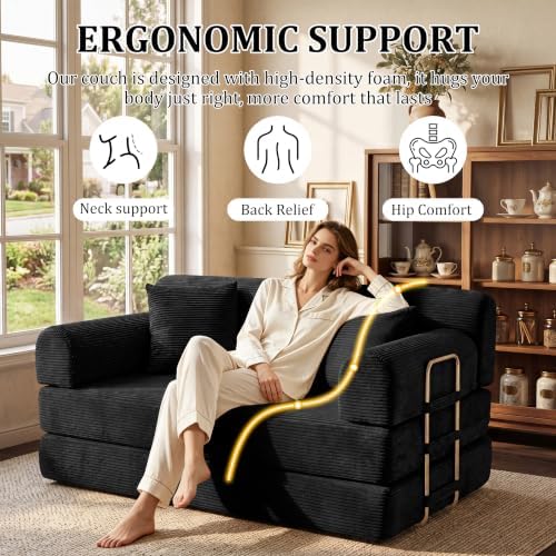 Sofa Bed, Boneless Couch Folding Floor Compression Loveseat Sleeper - Image 5