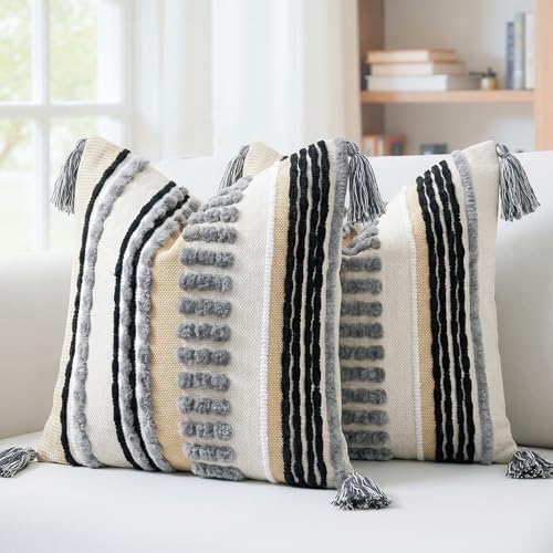 NUYECY Boho Throw Pillow Covers 18x18 Aesthetic Neutral Boucle Couch Pillow by NUYECY