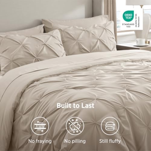 Bedsure 7-Piece Oversized King Comforter Set & Sheets, Cream Bedding - Image 7