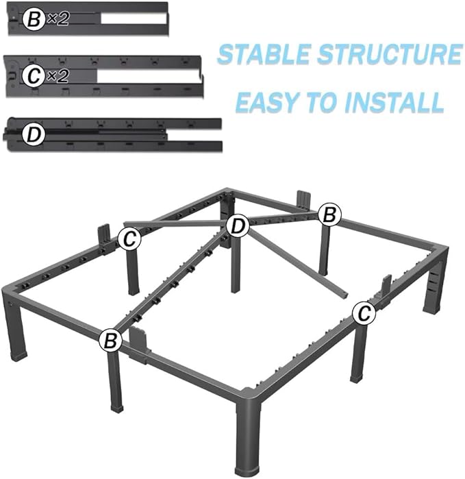 18 Inch California King Bed Frame with Rounded Corner and Headboard Hole Mattress Retainers 3500 LBS Metal Heavy Duty Steel Slats Support No Box Spring Needed Platform Noise Free Easy Assembly