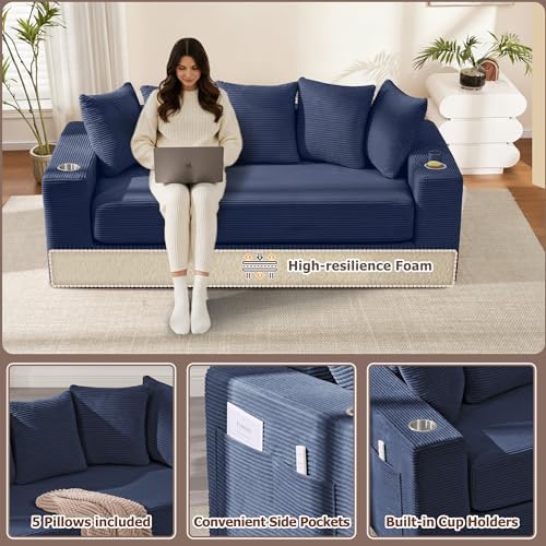 76" Oversized Loveseat Pull Out Sofa, 2 in1 Convertible Loveseat Sofa - Image 4