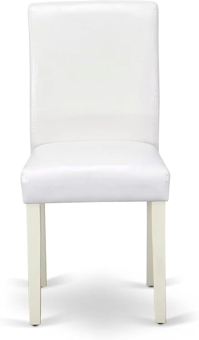 East West Furniture ANAB3-LWH-64 3 Piece Modern Dining Table Set Contains a Round Kitchen Table with Pedestal and 2 White Faux Leather Upholstered Chairs, 36x36 Inch, Linen White