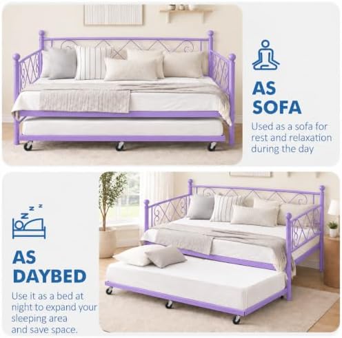 Garvee Daybed with Pull Out Trundle, Metal Sofa Bed Frame with Heart Headboard - Image 5