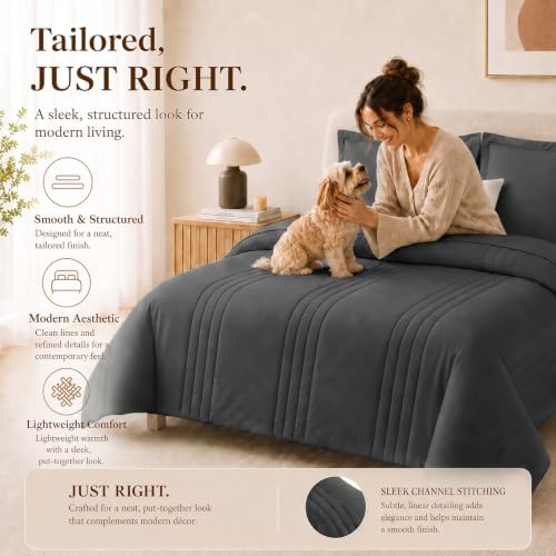 CozyLux Oversized Queen Comforter Set Dark Grey - Image 4