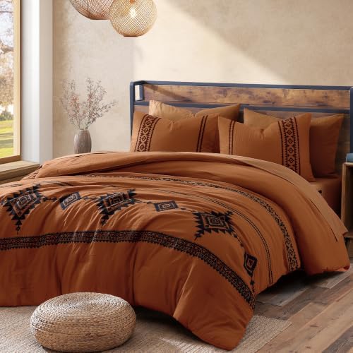 MaiRêve Embroidery Twin XL Comforter Set 5 Pieces Burnt Orange Bed in a Bag by MaiR%C3%AAveHomeCollection