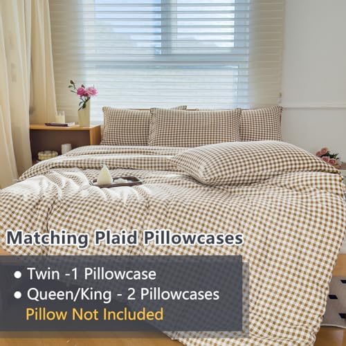NSNLGSGC Tan Gingham Queen Comforter Set, 3 Pieces - Image 6