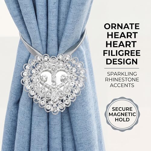 2 Pack Crystal Heart Magnetic Curtain Tiebacks Window Holdback Buckles - Image 2