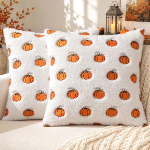 MIULEE Fall Pillow Covers 18x18 Bright Orange Pumpkin Fall Decor by MIULEE