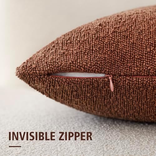 Foindtower Decorative Textured Boucle Throw Pillow Covers 18x18 Red Taupe - Image 2