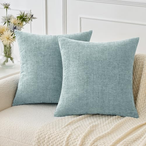 MIULEE Soft Chenille Euro Throw Pillow Covers Light Blue 24x24 Pack of 2 by MIULEE