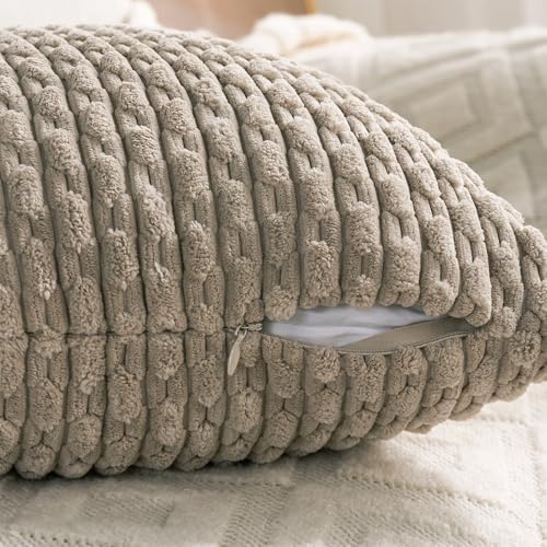 Set of 4 Taupe Decorative Throw Pillow Covers 22x22 Inch Corduroy Pillow Covers - Image 4