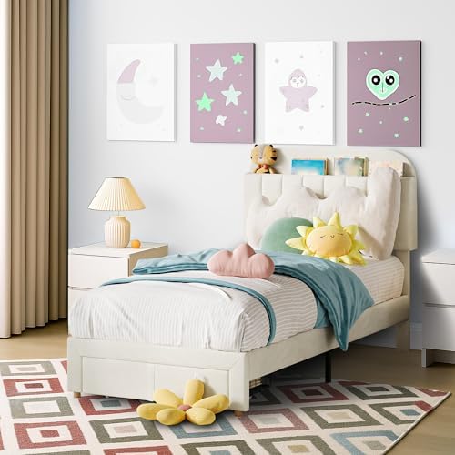 Beige Twin Kids Upholstered Platform Bed - Image 2
